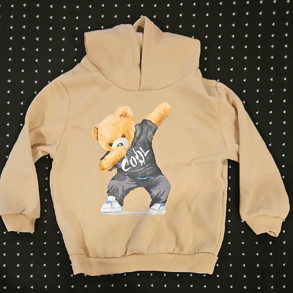 Tan Bear Graphic Kids Hoodie